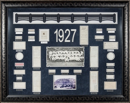 1927 New York Yankees Team Signed 48" x 56" Display Piece-31 Signatures Including Ruth, Gehrig, Huggins and all Rarities(PSA/DNA)